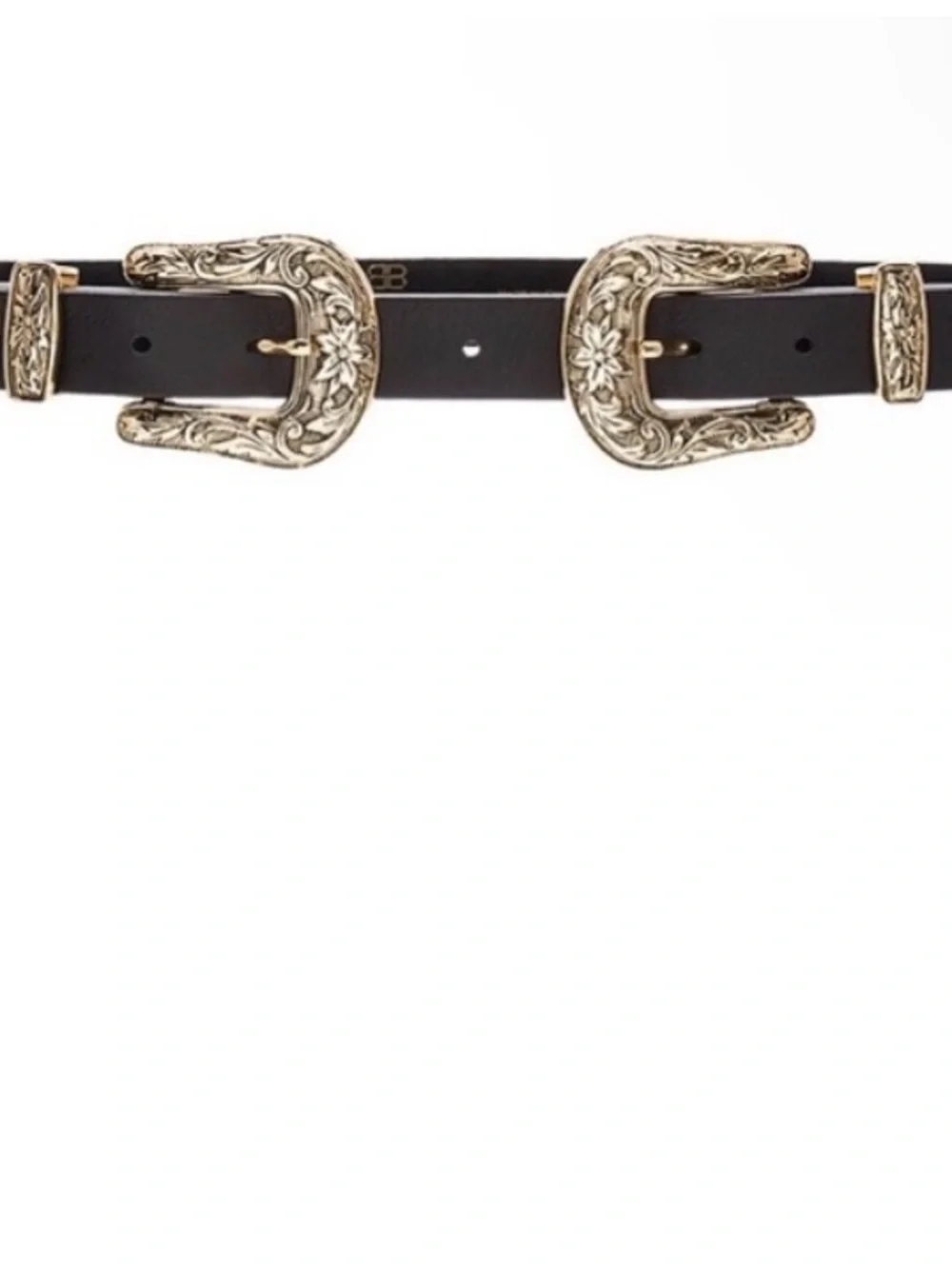 Below the Belt Double Buckle Black Leather Western Belt with Ornate Buckles